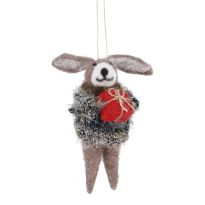 Anhänger Weihnachtstier, Hase/Geschenk, 14 cm