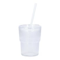 Glas mit Strohhalm, Rillen/klar, 400 ml
