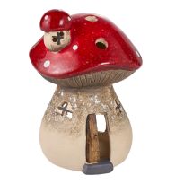 Teelichthalter Pilz-Haus, Pilz auf Dach, 19.5 cm