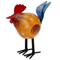 Hahn Nils, orange/Blume, Höhe 15 cm