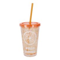 Kühl-Becher mit Strohhalm Frucht, Orange