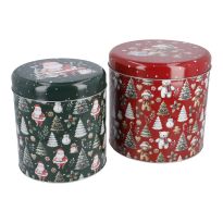 2er Set Keksdose Nostalgie, grün/rot, rund