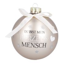 Glaskugel Spruch, Herzensmensch/champagner/matt, 10 cm