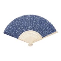 Fächer Bambus, blau, Blumen-Motiv