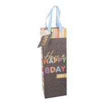Flaschentüte Geburtstag, schwarz, 12 x 36 cm