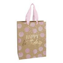 Geschenktüte Geburtstag, Kraft/rosa, 18 x 23 cm