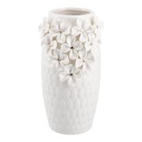 Vase Blüten, weiß/gold/breit, 15 cm