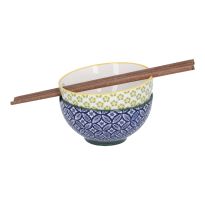 2er Set Schale mit Essstäbchen, grün/blau