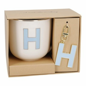 Becher Buchstabe mit Schlüsselanhänger, H/blau, 450 ml