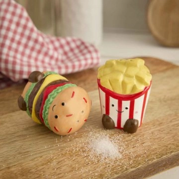 Salz- und Pfefferstreuer-Set, Hamburger/Pommes, 6 cm