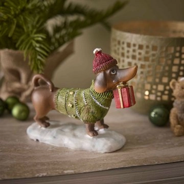 Deko-Hund Weihnachten, Geschenk, 12 cm