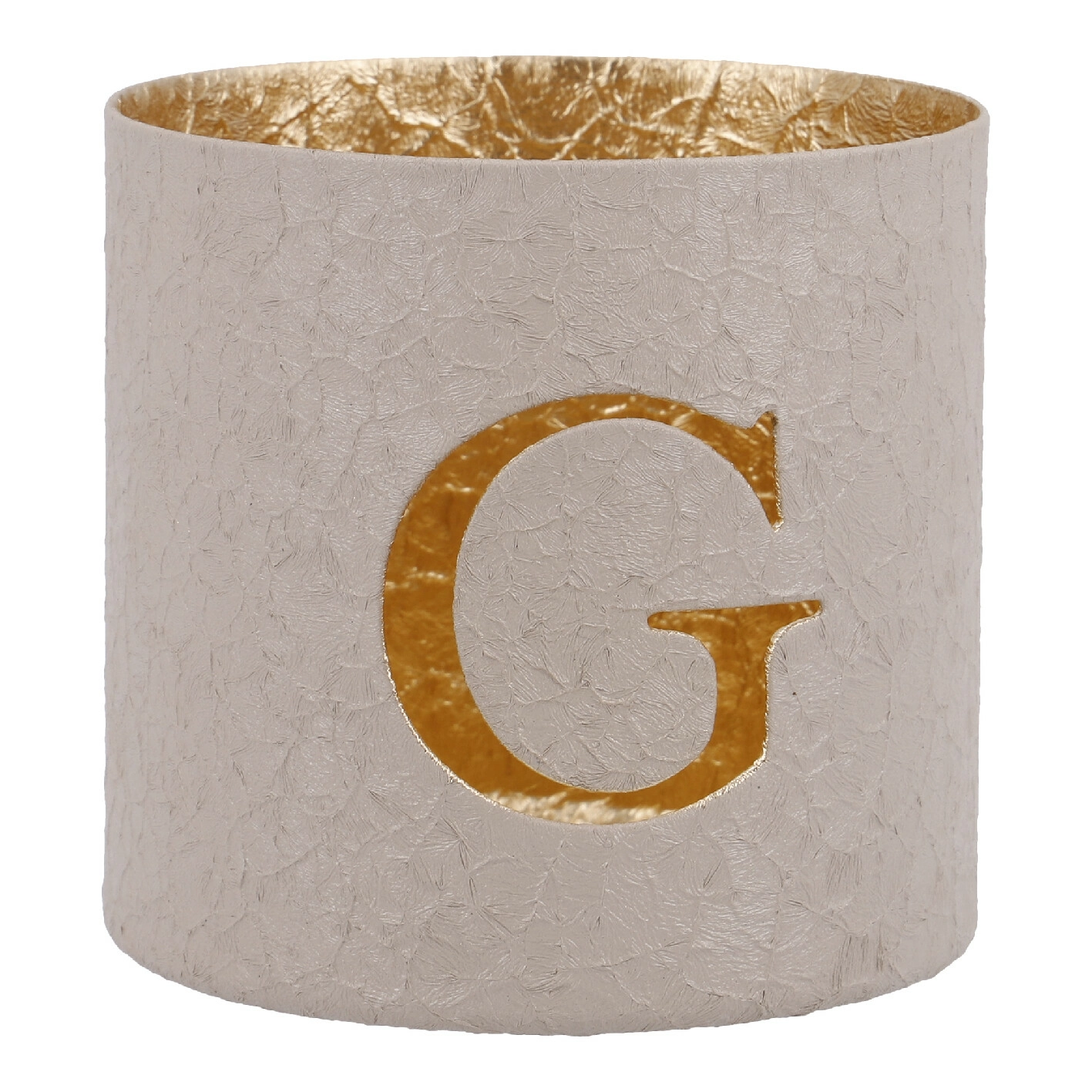 Teelichthalter Buchstabe, G/beige, 7.8 x 7.5 cm