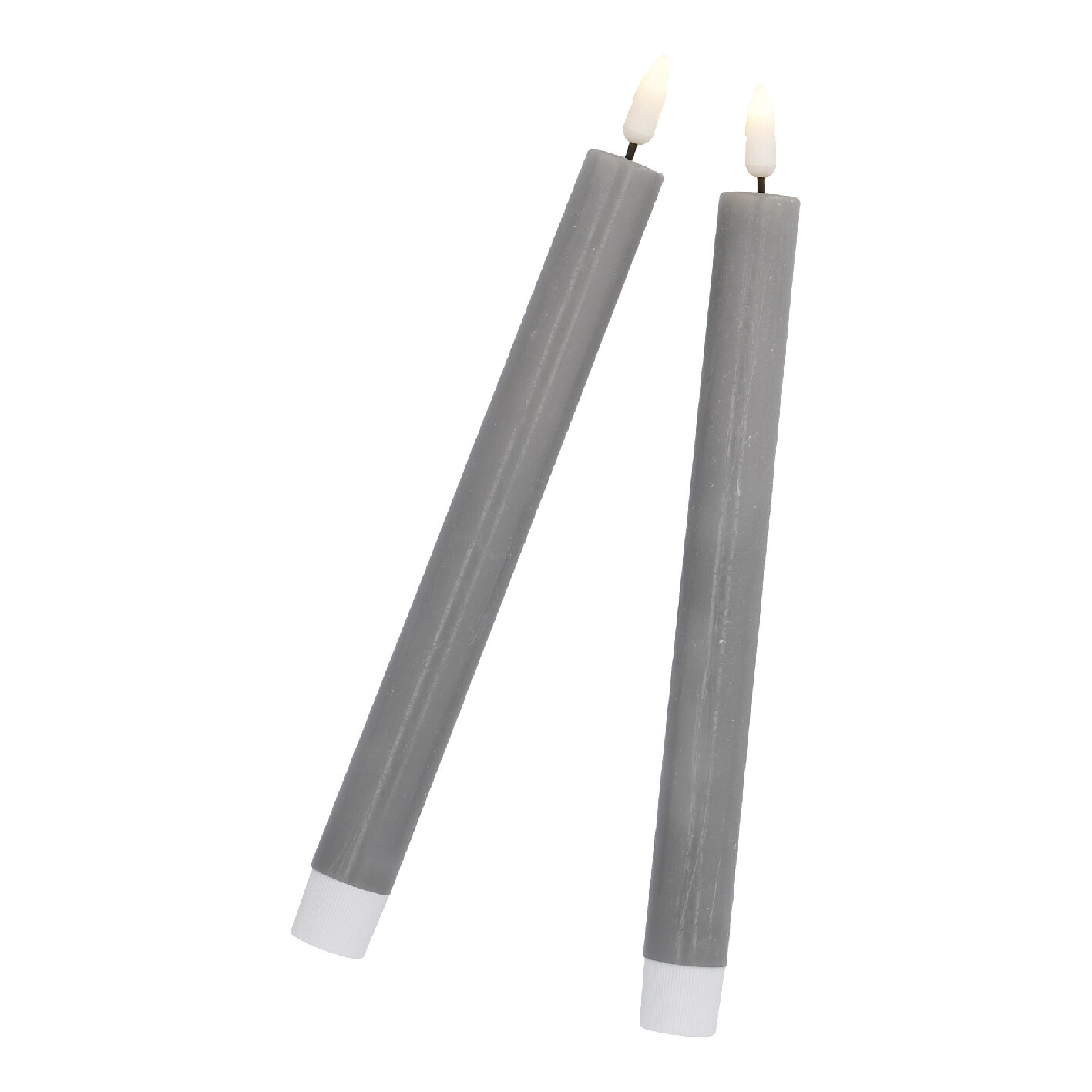 2er Set LED-Stabkerze Rustik/Timer, grau, 24.5 cm