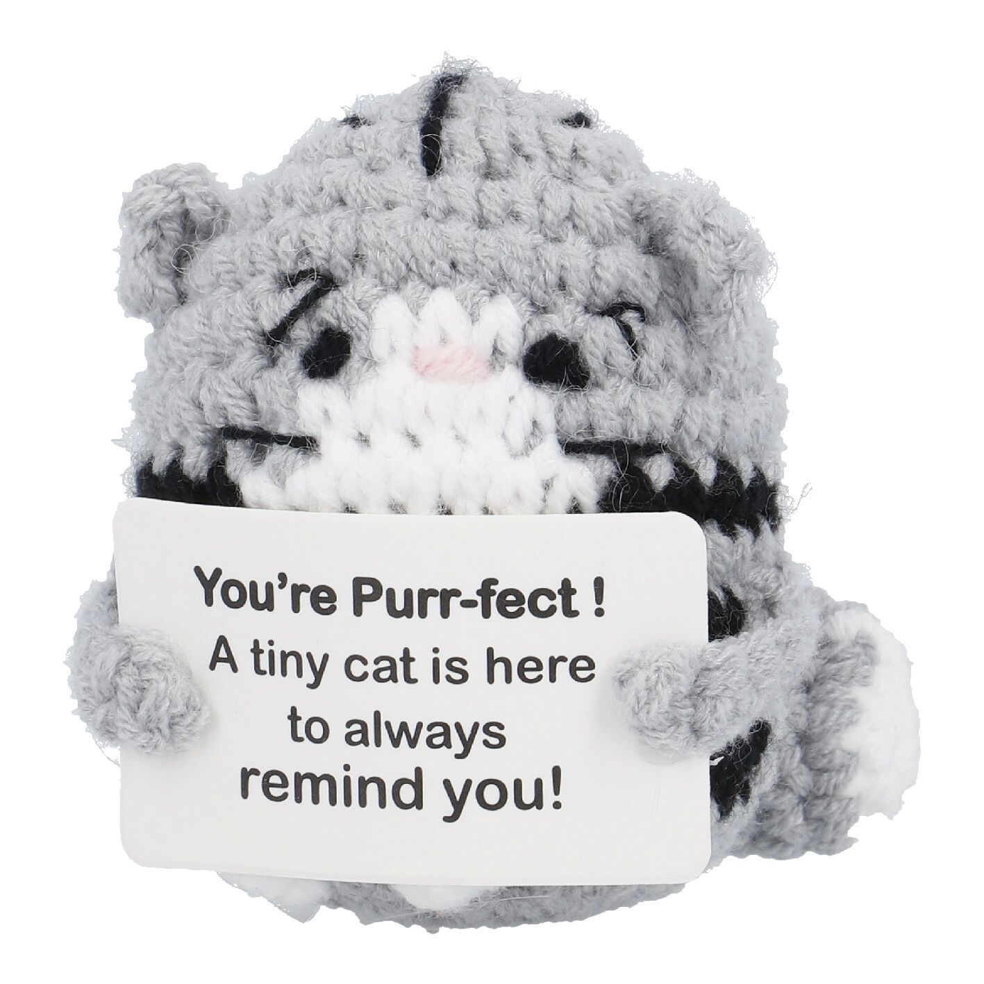 Häkelfigur Spruch, Katze, 8 cm