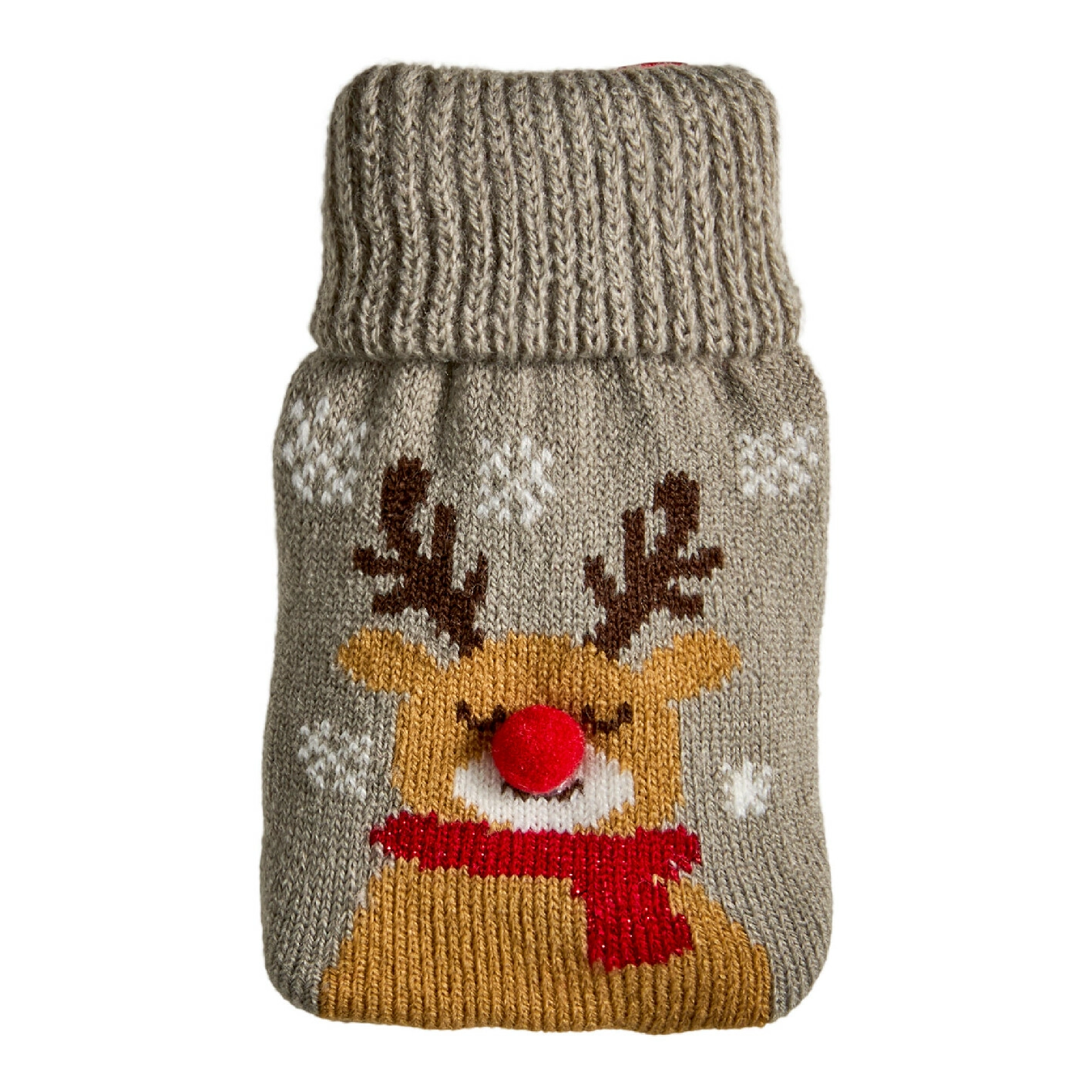 Strick-Taschenwärmer Rentier/grau, 13 cm
