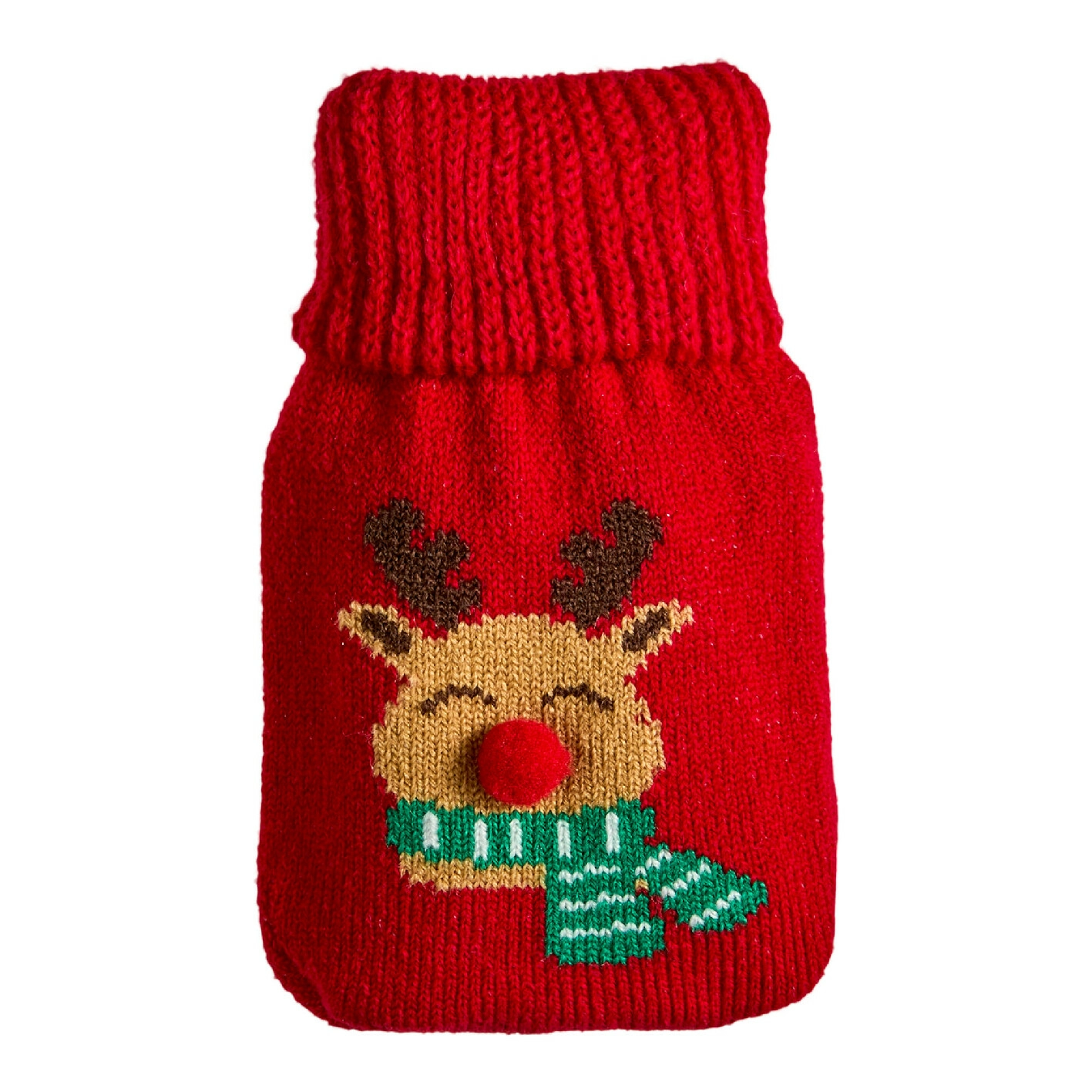 Strick-Taschenwärmer Rentier Pompom/rot, 13 cm