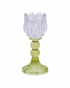 Kerzenst&auml;nder Tulpe/Teelicht, helllila/gr&uuml;n, 18 cm