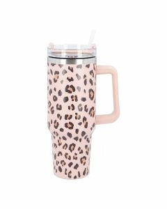 Iso-Becher mit Trinkhalm, Leo/altrosa/braun/schwarz, 1.2 l