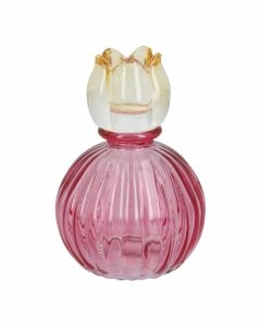 Kerzenhalter Bl&uuml;te auf Kugel-Sockel, pink/gelb, 12.5 cm