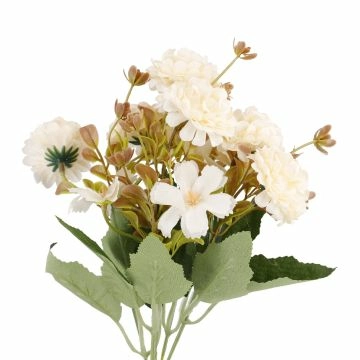 Blumenstrauß Pompom, creme/apricot, 29 cm