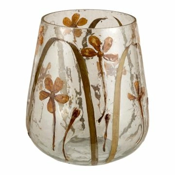 Windlicht Natur-Blumen, Gräser/braun, 11 x 12 cm