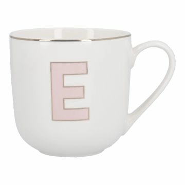 Becher Buchstabe mit Schlüsselanhänger, E/rosa, 450 ml