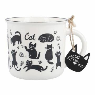 Becher Katze, Fisch/schwarz/weiß, 350 ml