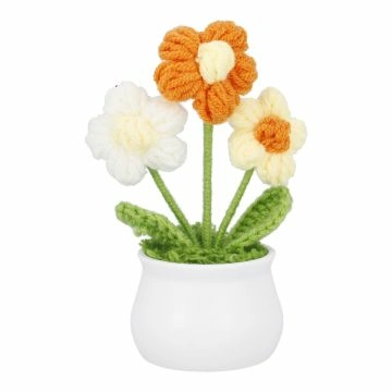 Häkelblume im Topf, Gänseblume, gelb-orange