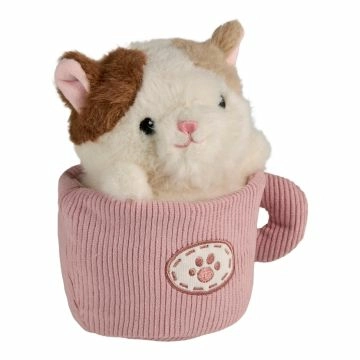 Kuscheltier Katze in Tasse, rosa, 18 cm