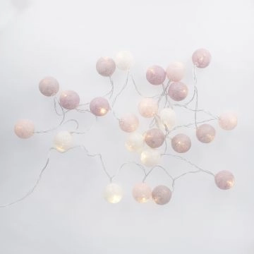 LED-Lichterkette Textilball, pink/weiß/lila, 24er