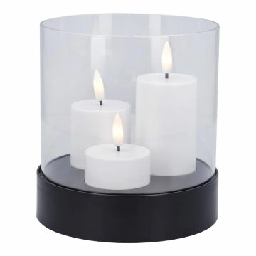 LED-Kerzen-Trio im Glas, schwarz, 14 x 15.3 cm