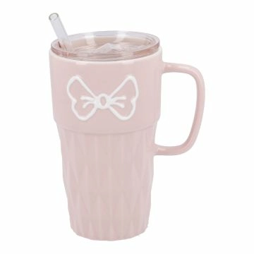 Henkelbecher mit Strohhalm, rosa, 440 ml
