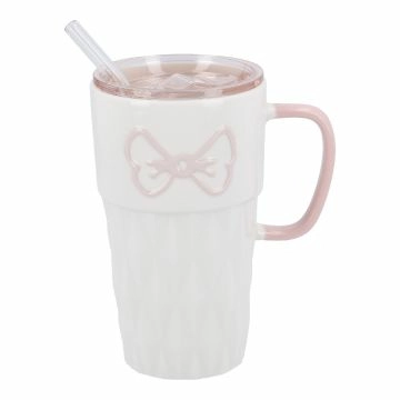 Henkelbecher mit Strohhalm, weiß, 440 ml