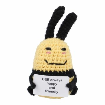 Häkelfigur Spruch, Biene, 8 cm