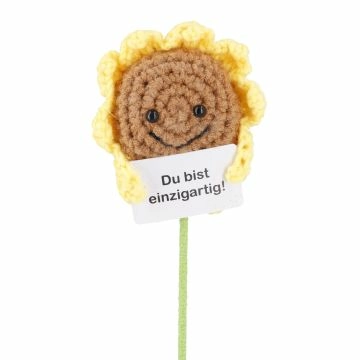 Häkel-Sonnenblume mit Spruch, Einzigartig, 32 cm