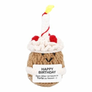 Häkelfigur Spruch, Torte, 14 cm