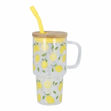 Glas mit Strohhalm Frucht, Zitrone, 750 ml
