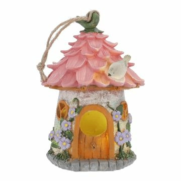 LED-Vogelhaus Blüten, pink, 22 cm