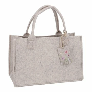 Filztasche mit Anhänger, Blumen/beige, 28 x 14 x 18 cm