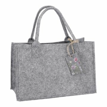 Filztasche mit Anhänger, Blumen/hellgrau, 28 x 14 x 18 cm