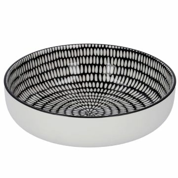 Schale China mit Rand, Stäbchen/Kreis, schw/wss, 17 cm