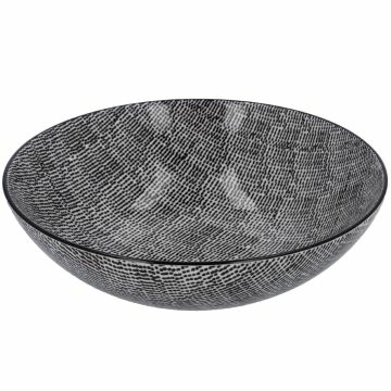 Schüssel China, flach, Striche, schw/wss, 23 cm