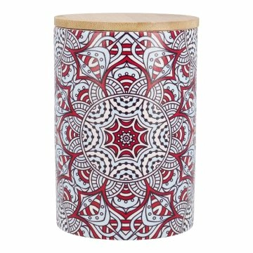 Keramik-Dose Muster, Kreis/hellblau/rot, 15 cm