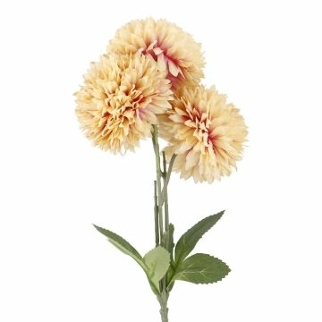 Pompom Herbst mit 3 Blüten, creme/flieder, 43 cm