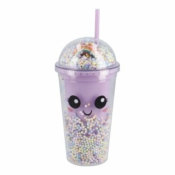 Becher Konfetti mit Strohhalm, lila, 350 ml