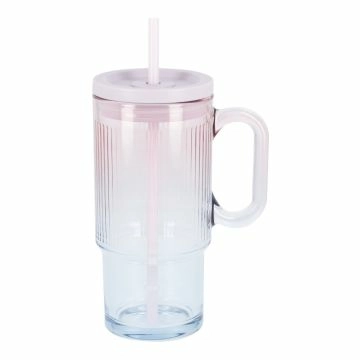 Trinkglas Rillen mit Strohhalm, flieder/blau, 650 ml