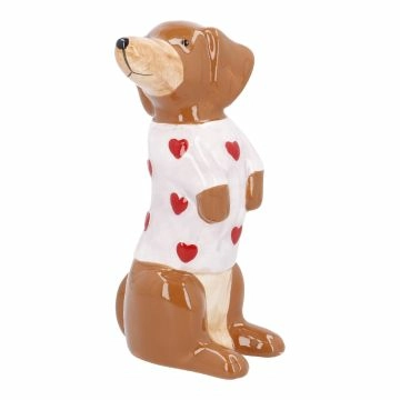 Dackel mit Herz-Pullover, 23 cm