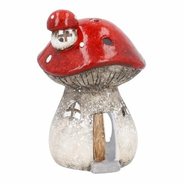 Teelichthalter Pilz-Haus, Pilz auf Dach, 19.5 cm