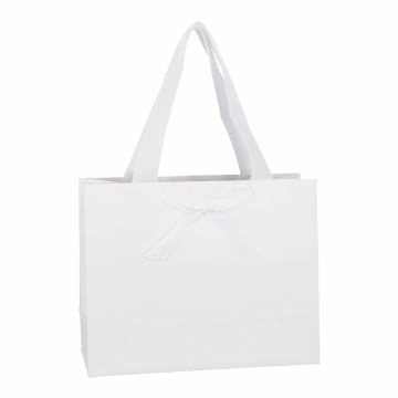 Geschenktüte Uni mit Schleife, weiß, 25 x 20 cm