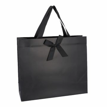 Geschenktüte Uni mit Schleife, schwarz, 36 x 31 cm
